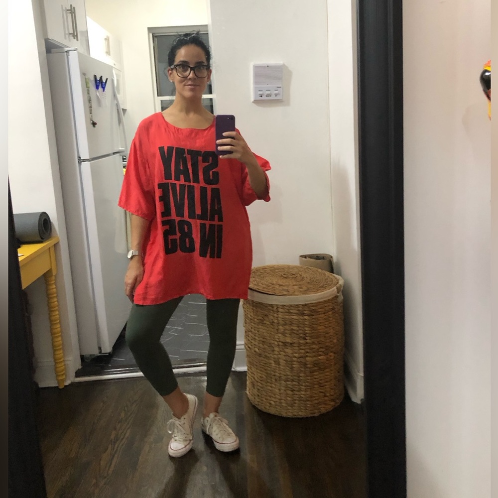 Stay Alive in 85 printed silk T-Shirt, from Katharine Hammett London